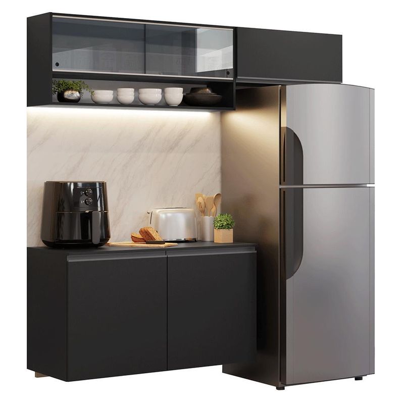 Armário de cozinha compacta 200 cm suspenso preto nice madesa 08 xa