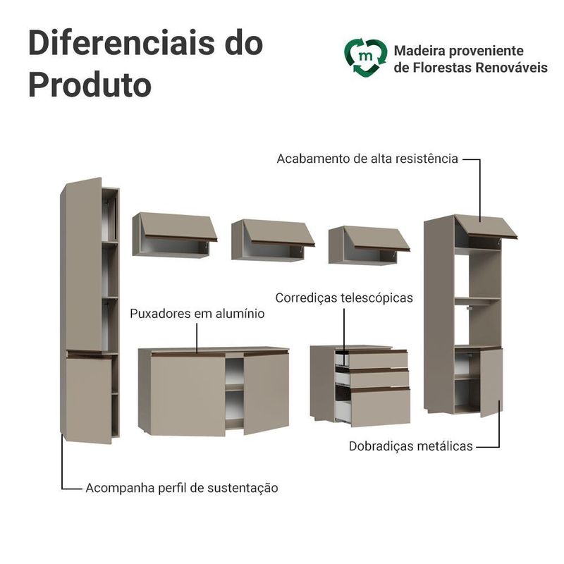 Armário de cozinha completa 280cm suspensa nice madesa 06