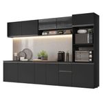 Armário de cozinha completa 300 cm suspenso preto nice madesa 03