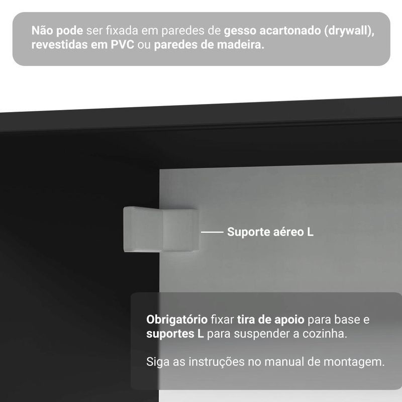 Armário de cozinha completa 300 cm suspenso preto nice madesa 03