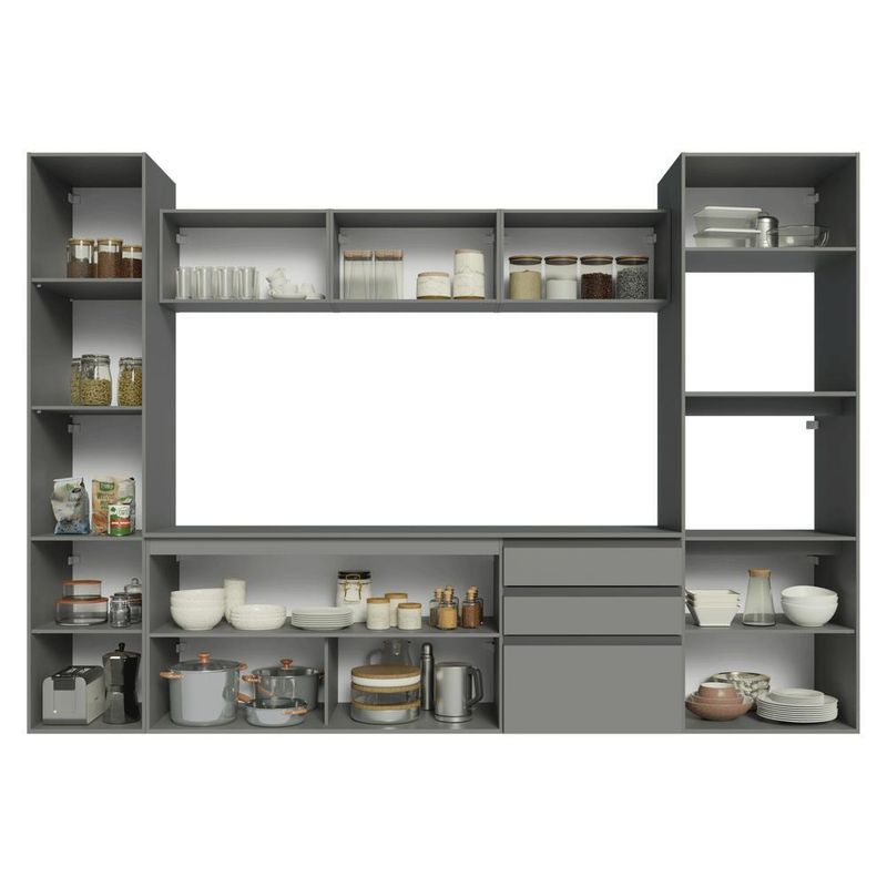 Armário de cozinha completa 280cm suspensa cinza nice madesa 06