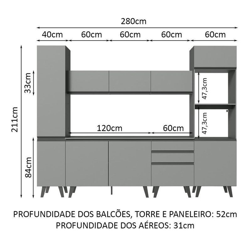 Armário de cozinha completa 280cm nice madesa 01