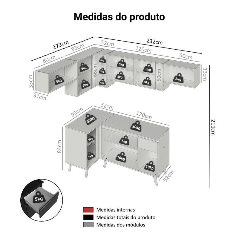 Armário de cozinha completa de canto 405 cm preto nice madesa 02