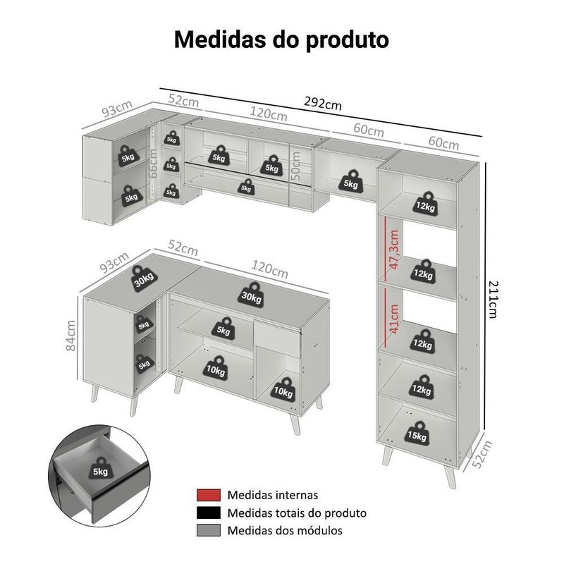 Armário de cozinha completa de canto 385cm nice madesa 03