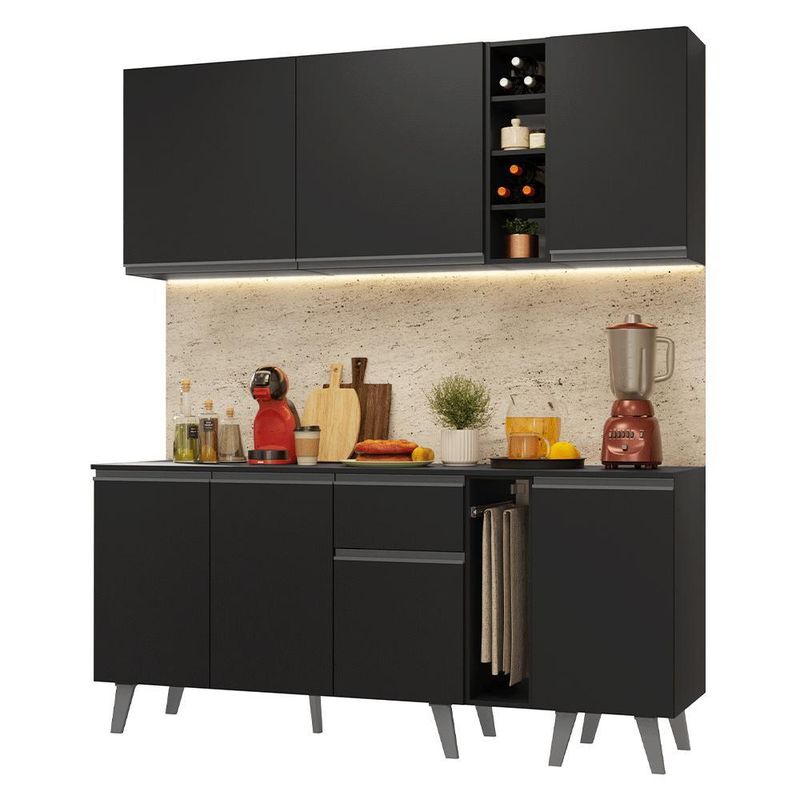 Armário de cozinha compacta 180 cm preto nice madesa 01
