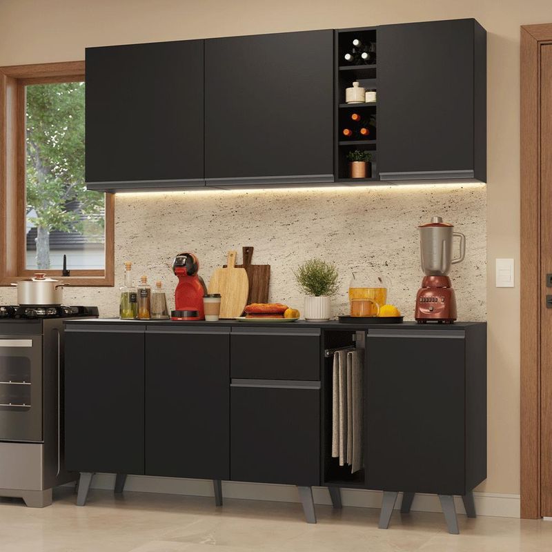 Armário de cozinha compacta 180 cm preto nice madesa 01