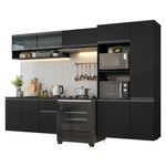 Armário de cozinha completa 300 cm suspenso preto nice madesa 07