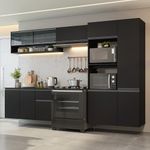 Armário de cozinha completa 300 cm suspenso preto nice madesa 07
