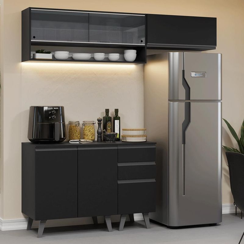 Armário de cozinha compacta 200cm preto nice madesa 14