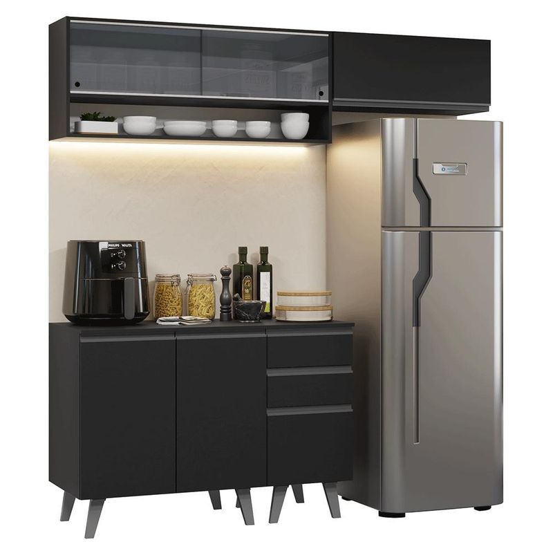 Armário de cozinha compacta 200cm preto nice madesa 14