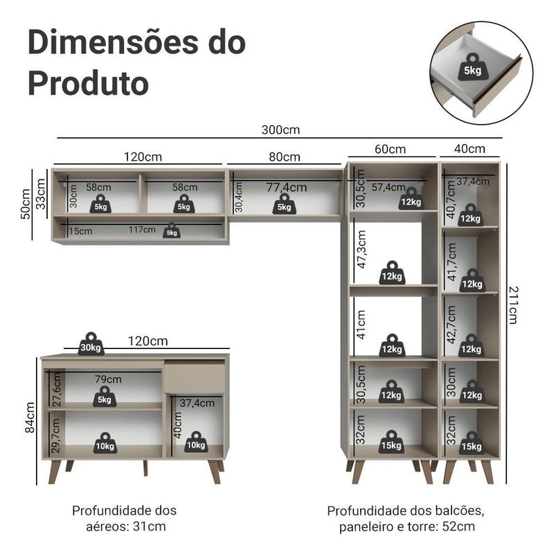 Armário de cozinha completa 300cm nice madesa 09