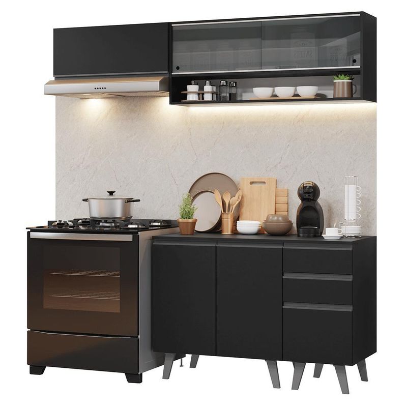 Armário de cozinha compacta 200 cm preto nice madesa 14