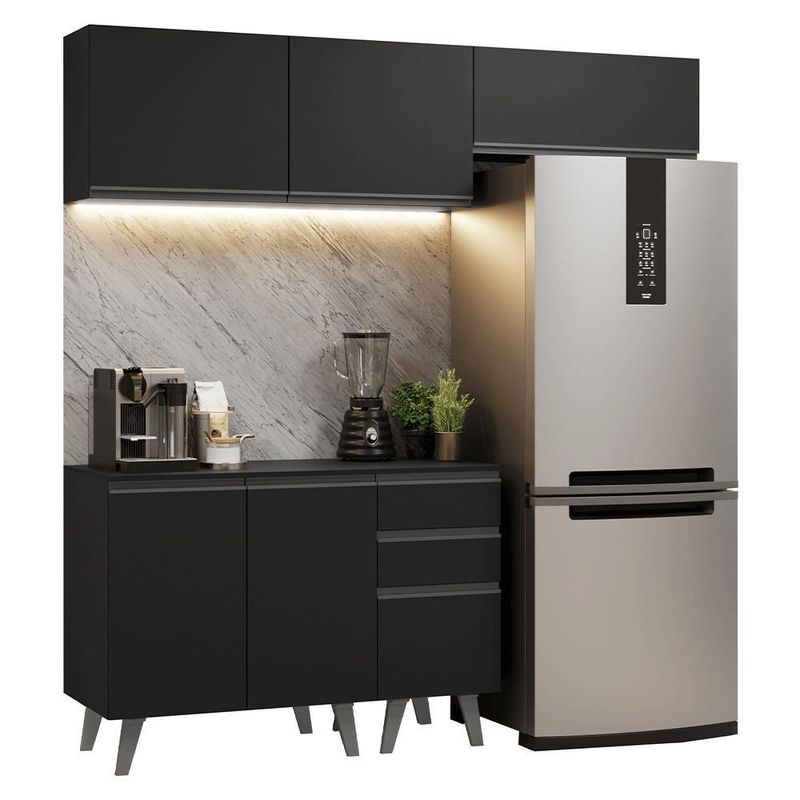 Armário de cozinha compacta 200 cm preto nice madesa 06 xa