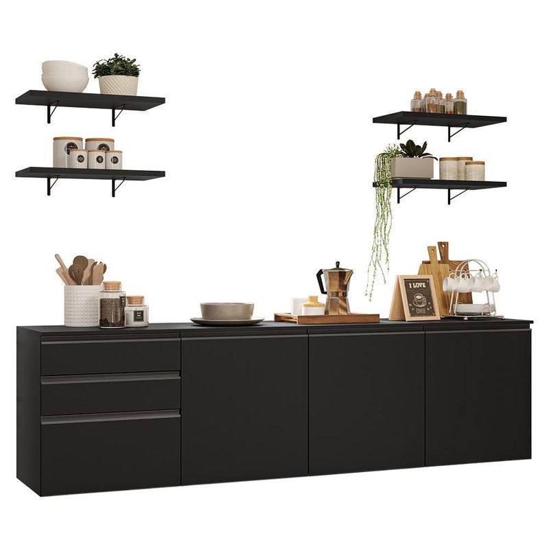 Armário de cozinha completa 240 cm suspenso preto nice madesa 10