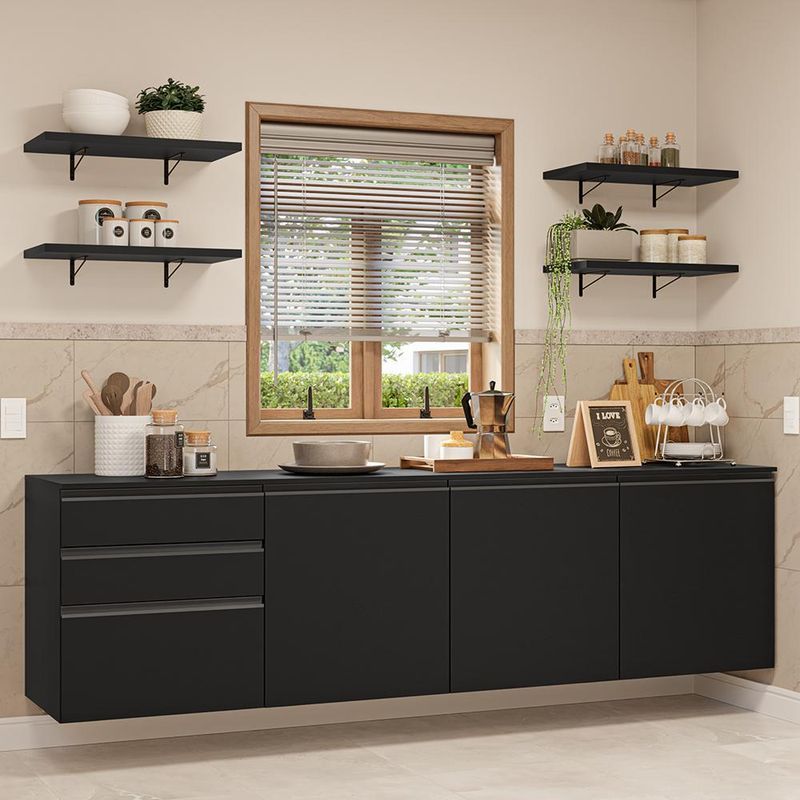 Armário de cozinha completa 240 cm suspenso preto nice madesa 10
