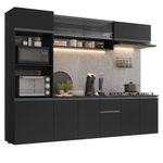 Armário de cozinha completa 260 cm suspenso preto nice madesa 014