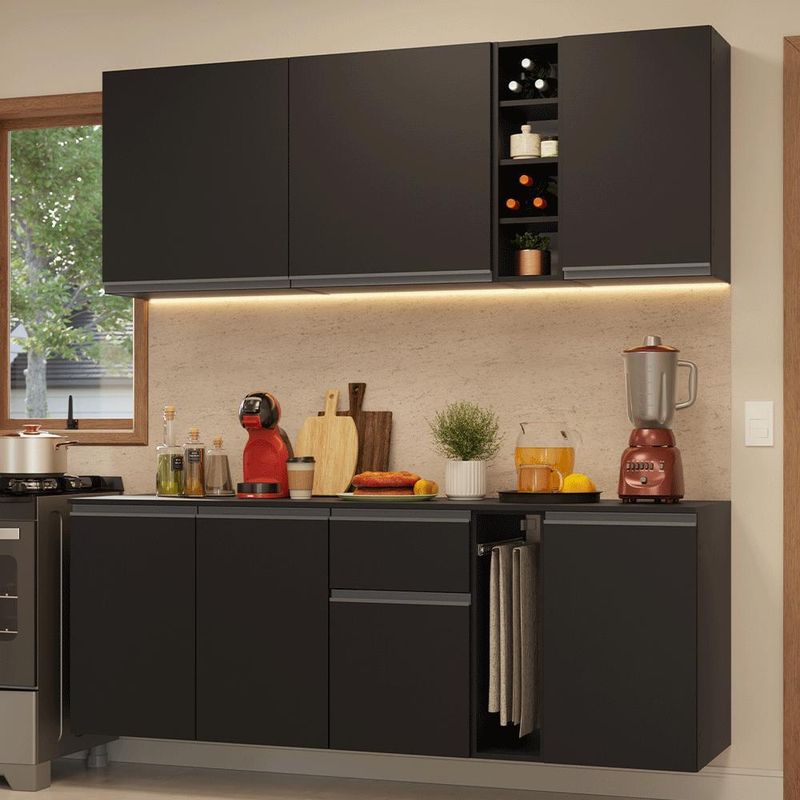 Armário de cozinha compacta 180 cm suspenso preto nice madesa 04