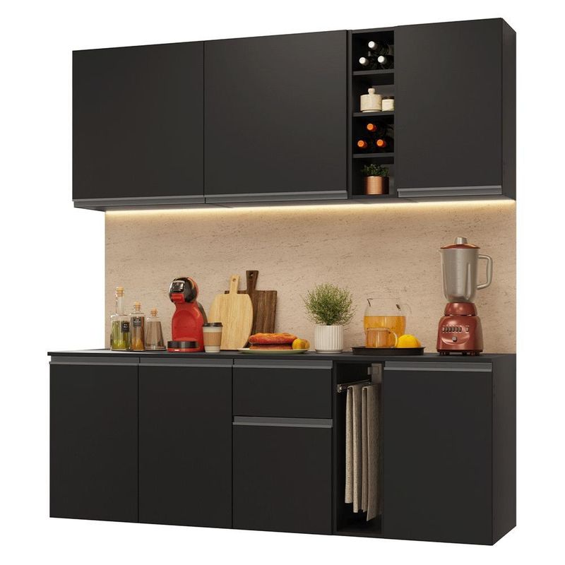 Armário de cozinha compacta 180 cm suspenso preto nice madesa 04