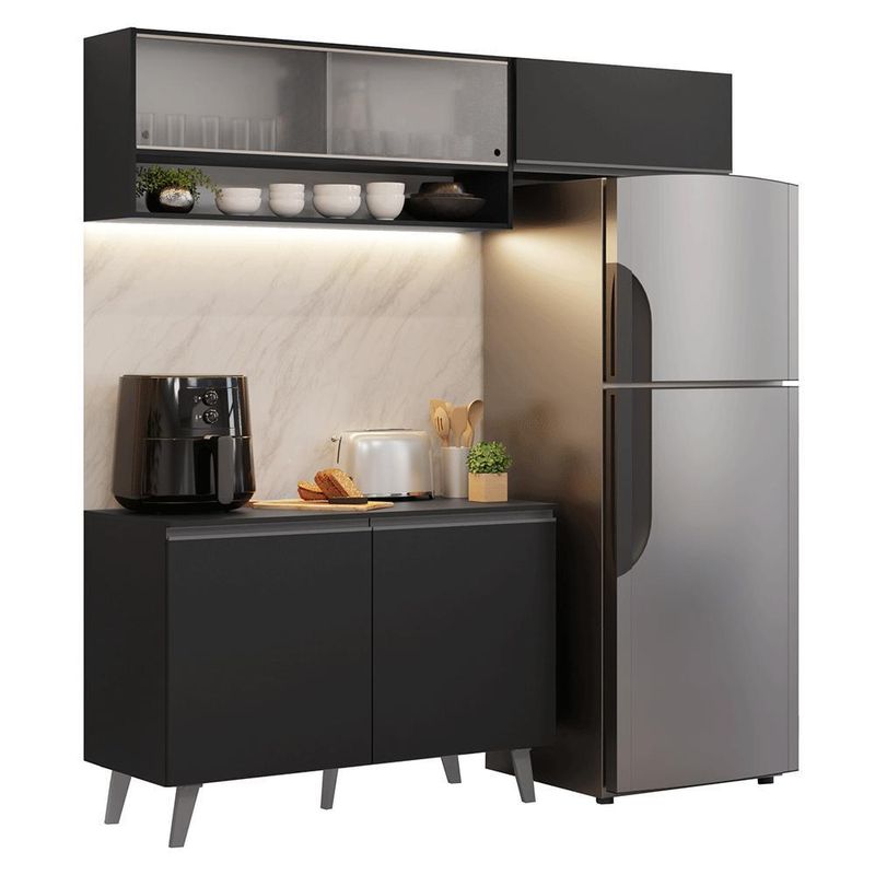 Armário de cozinha compacta 200 cm preto nice madesa 09 xa