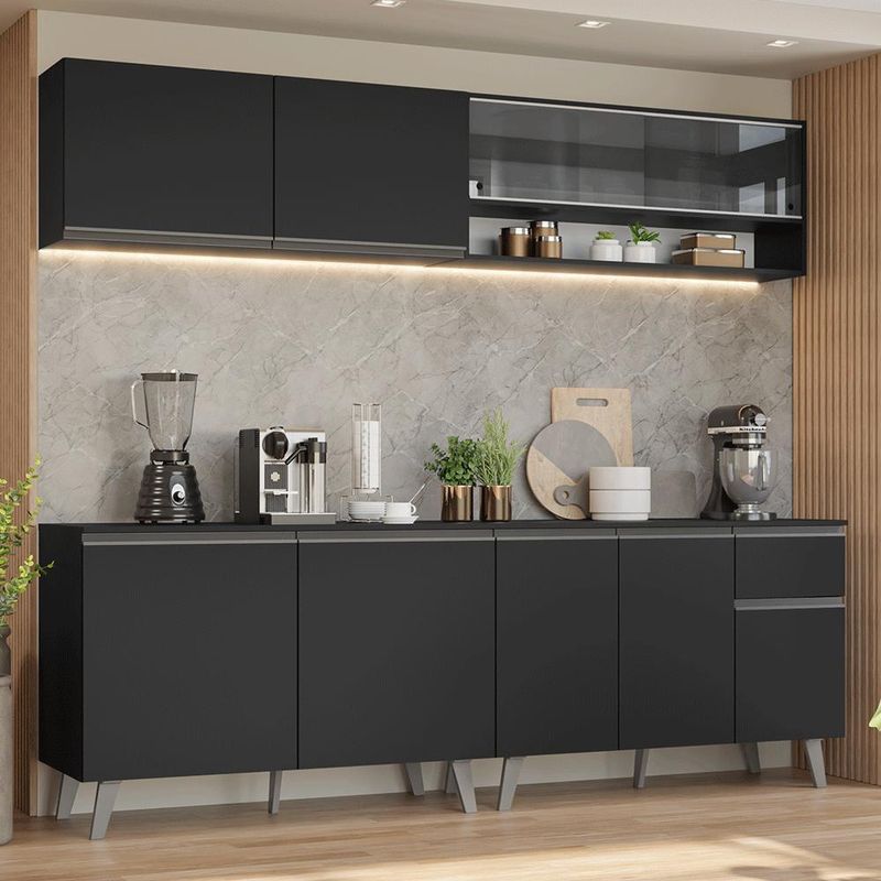 Armário de cozinha completa 260 cm preto nice madesa 03