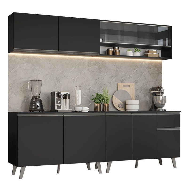 Armário de cozinha completa 260 cm preto nice madesa 03