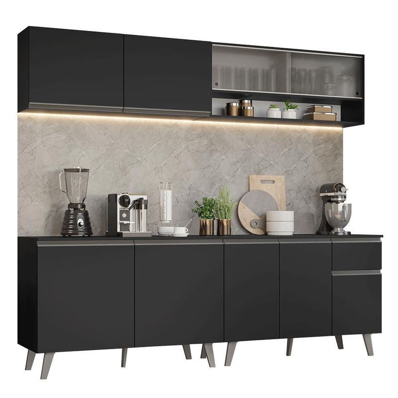 Armário de cozinha completa 260 cm preto nice madesa 02