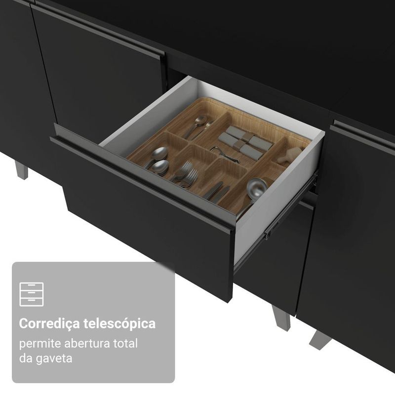 Armário de cozinha completa 260 cm preto nice madesa 02