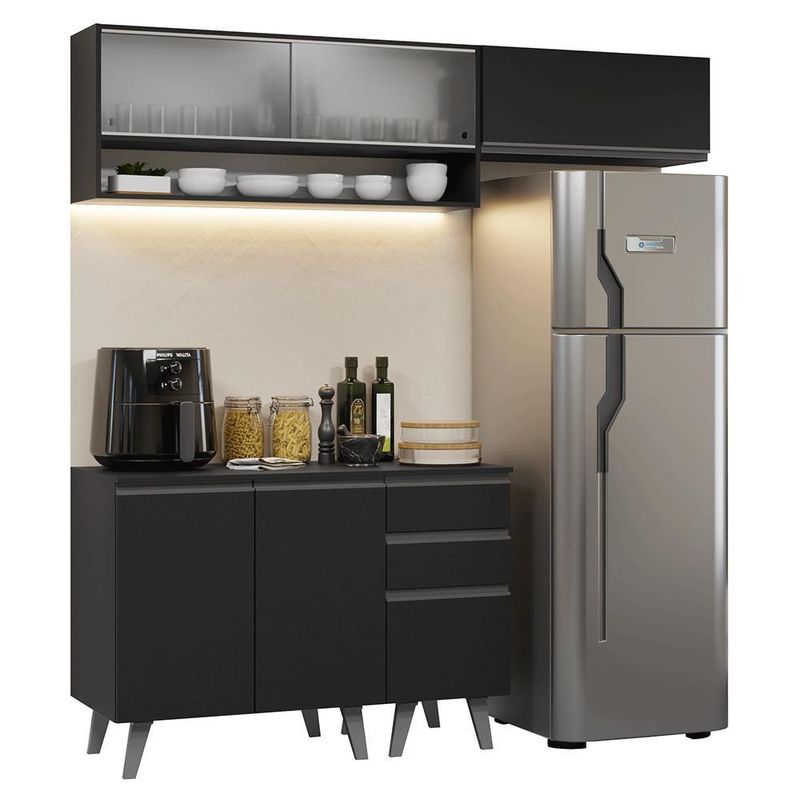 Armário de cozinha compacta 200 cm preto nice madesa 13 xa