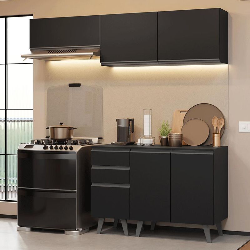 Armário de cozinha compacta 200 cm preto nice madesa 06