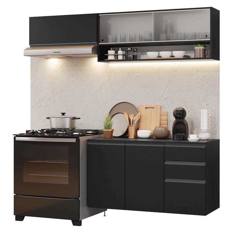 Armário de cozinha compacta 200 cm suspenso preto nice madesa 11