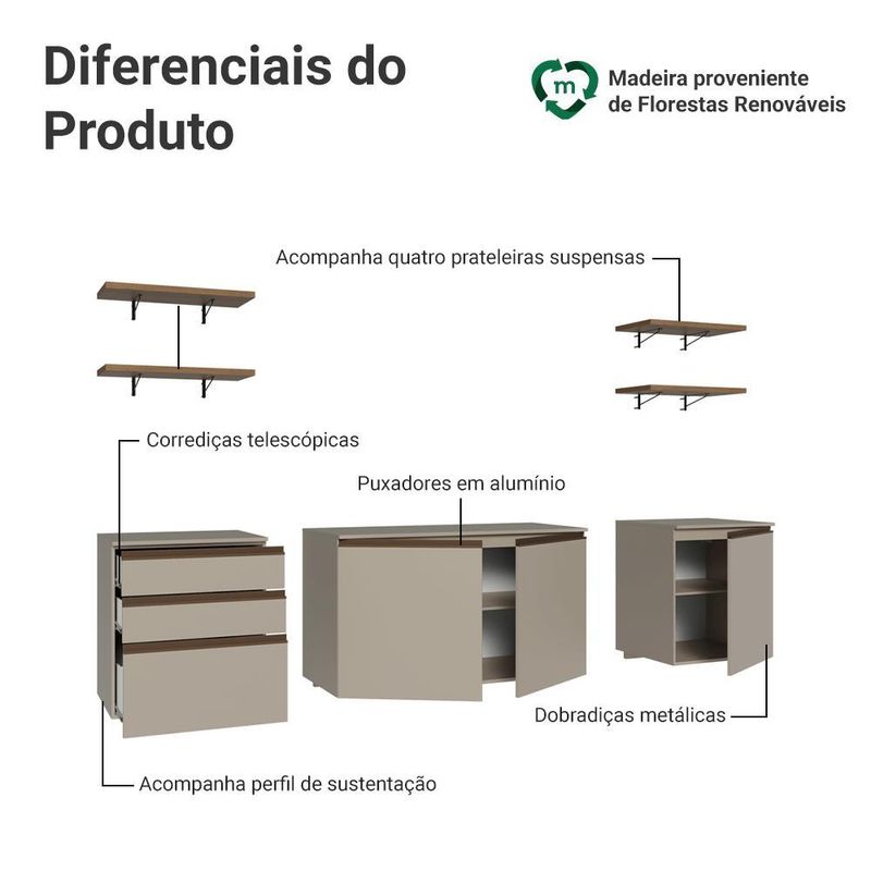 Armário de cozinha completa 240cm suspensa nice madesa 10