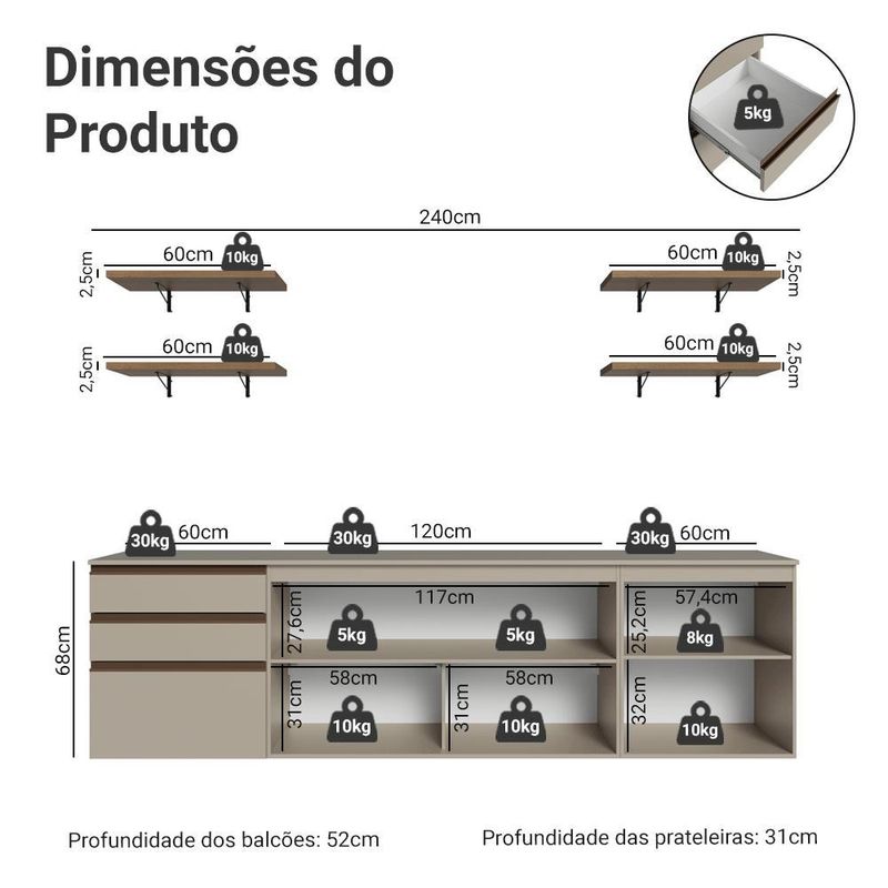 Armário de cozinha completa 240cm suspensa nice madesa 10