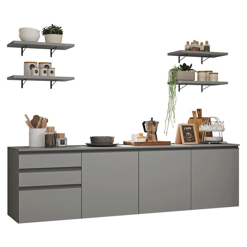Armário de cozinha completa 240cm suspensa cinza nice madesa 10