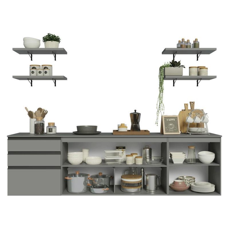 Armário de cozinha completa 240cm suspensa cinza nice madesa 10
