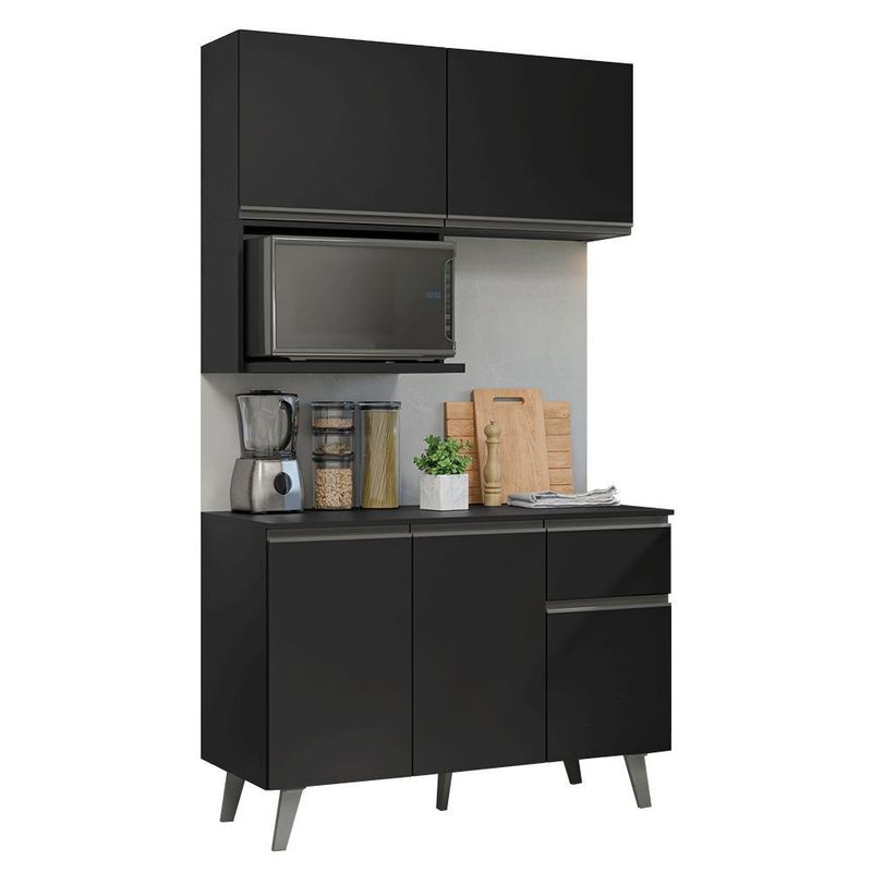 Armário de cozinha compacta 120 cm preto nice madesa 05