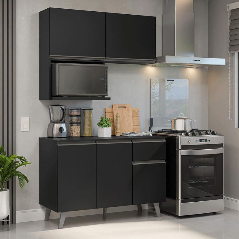 Armário de cozinha compacta 120 cm preto nice madesa 05