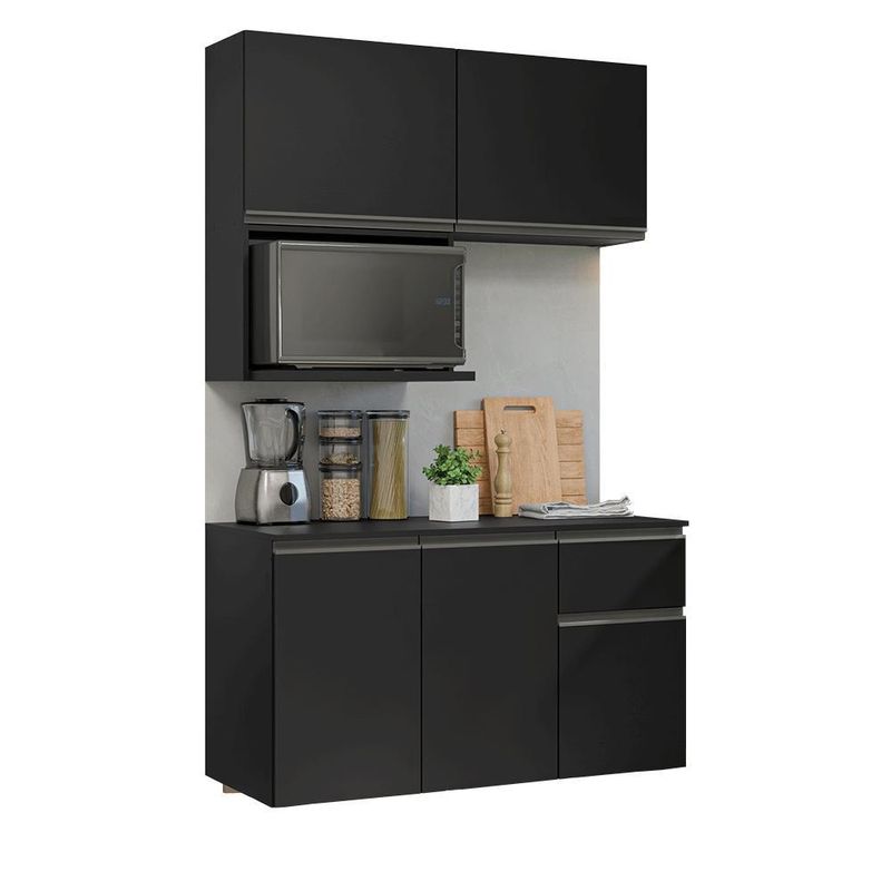 Armário de cozinha compacta 120 cm suspenso preto nice madesa 06