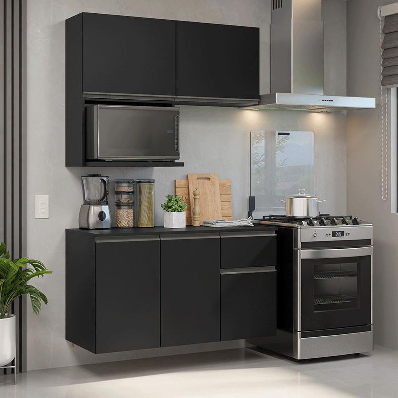 Armário de cozinha compacta 120 cm suspenso preto nice madesa 06