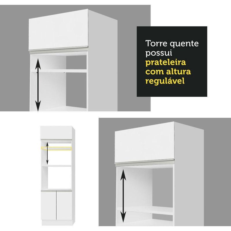 Torre quente para 2 fornos armário de cozinha 2 portas e 1 suspensa glamy madesa