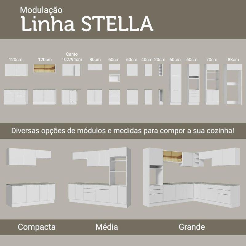 Torre quente madesa stella 60 cm 1 porta 3 gavetas - branco