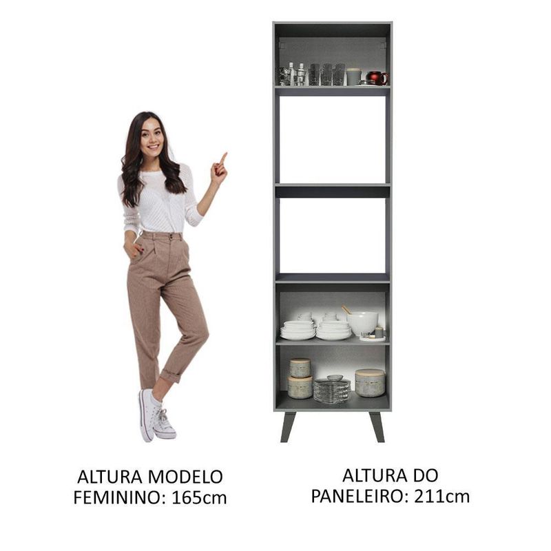 Torre quente armário de cozinha 60 cm 2 portas 2 nichos cinza nice madesa