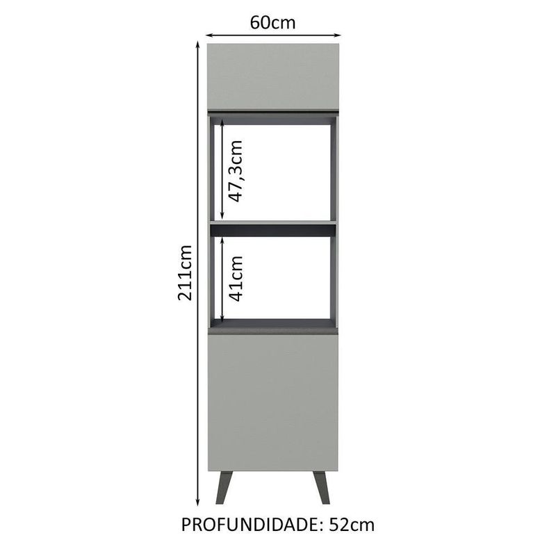 Torre quente armário de cozinha 60 cm 2 portas 2 nichos cinza nice madesa