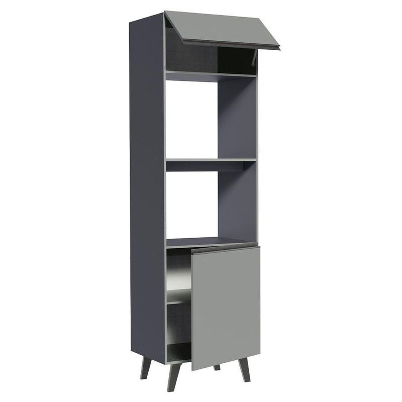 Torre quente armário de cozinha 60 cm 2 portas 2 nichos cinza nice madesa