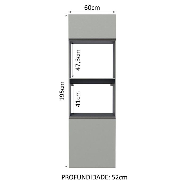 Torre quente armário de cozinha 60 cm 2 portas 2 nichos suspensa cinza nice madesa
