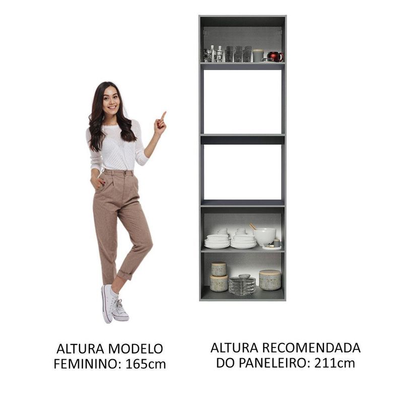 Torre quente armário de cozinha 60 cm 2 portas 2 nichos suspensa cinza nice madesa