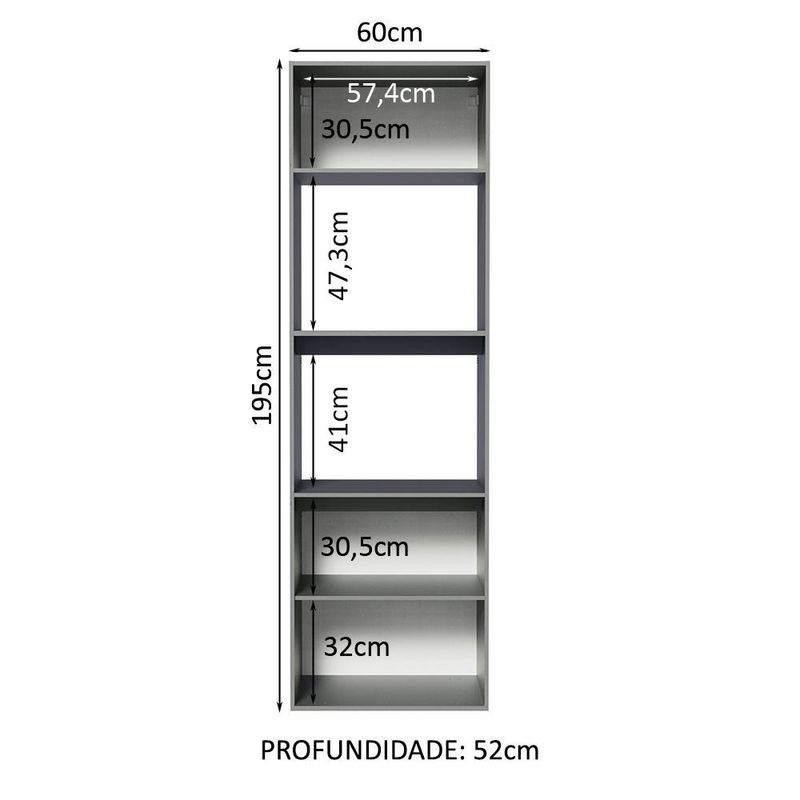 Torre quente armário de cozinha 60 cm 2 portas 2 nichos suspensa cinza nice madesa
