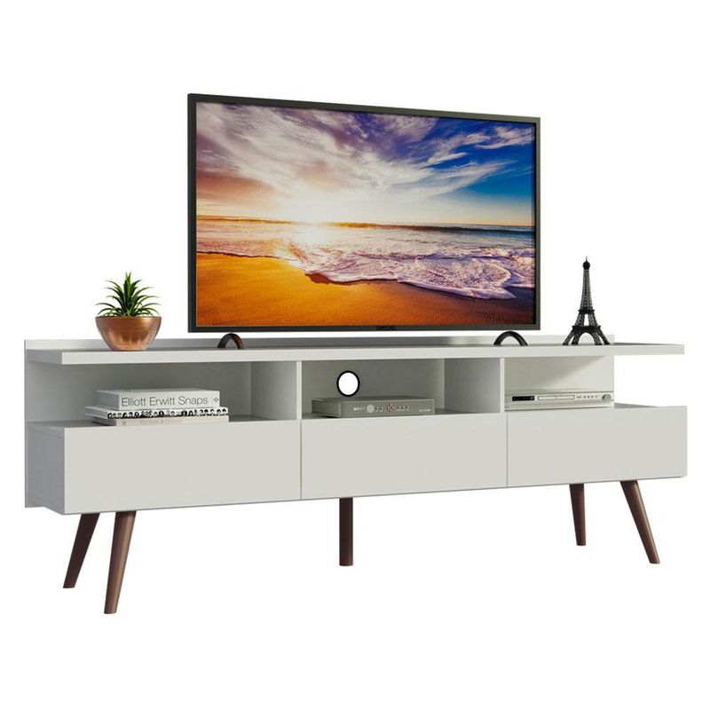 Rack para tv até 65 polegadas madesa londres com pés retro - branco