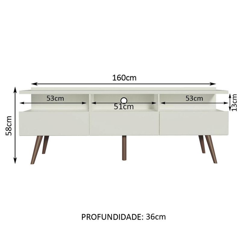 Rack para tv até 65 polegadas madesa londres com pés retro - branco