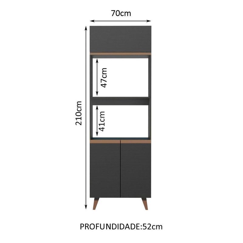 Torre quente armário de cozinha 70 cm 3 portas preto reims madesa