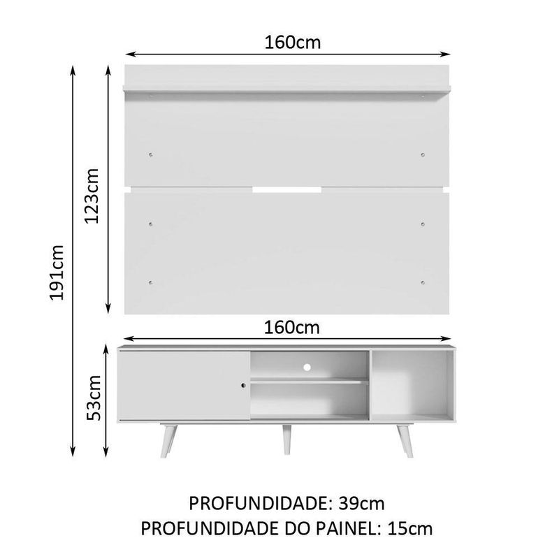Rack madesa dubai e painel para tv até 65 polegadas com pés - branco